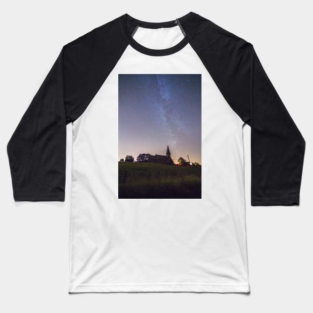 Blubberhouses The church of St Andrew's and the Milky Way Baseball T-Shirt by Spookydaz